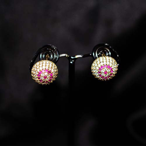 6 Carat Gold Plated Pink Crystal Dome Stud Earrings