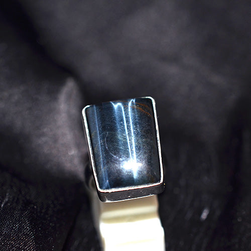 925 Sterling Silver Rectangular Blue Tiger Eye Bezel Ring