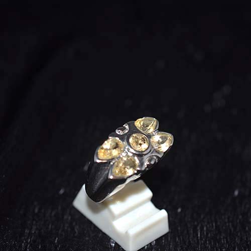 925 Sterling Silver Yellow Gemstone Flower Pattern Ring