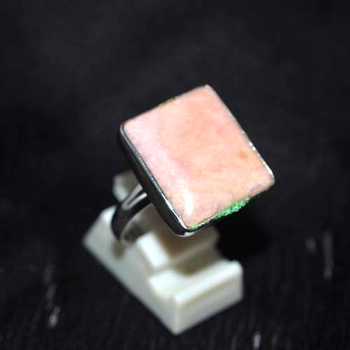 925 Sterling Silver Pink Opal Raw Top Square Ring