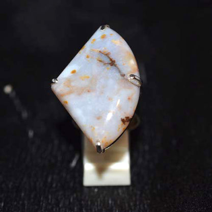 925 Sterling Silver Dendritic Opal Fan-Shaped Claw Set Ring