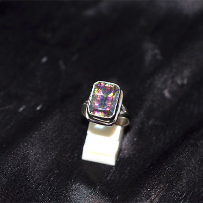 925 Sterling Silver Turkish Mystic Topaz Square Ring