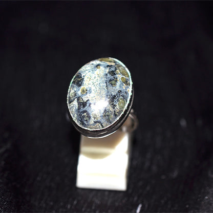 925 Sterling Silver Bold Leopard Skin Jasper Oval Ring