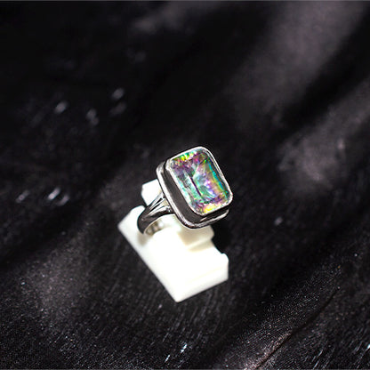 925 Sterling Silver Turkish Mystic Topaz Square Ring