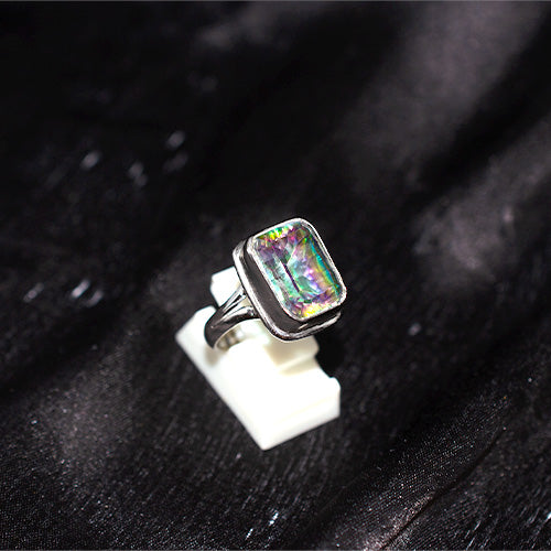 925 Sterling Silver Turkish Mystic Topaz Square Ring