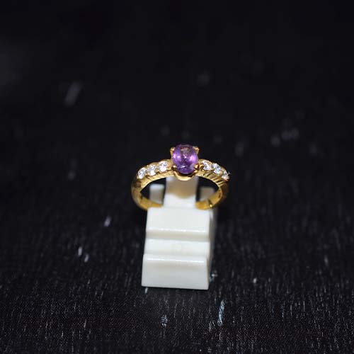 6 Carat Gold Plated Amethyst Accent Band Ring