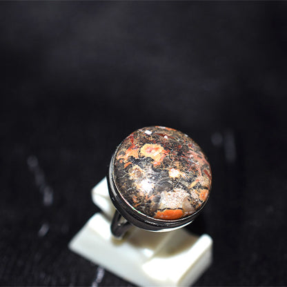 925 Sterling Silver Leopard Skin Jasper Round Ring