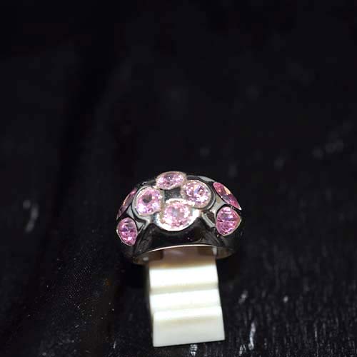 925 Sterling Silver Pink Gemstone Cluster Design Ring