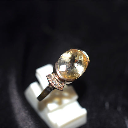 925 Sterling Silver Oval Citrine Beaded Shoulder Ring