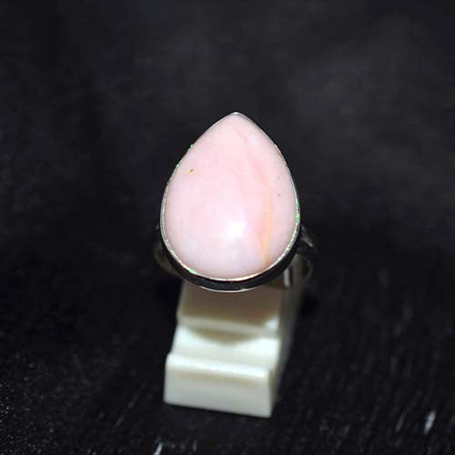 925 Sterling Silver Pink Opal Teardrop Split Shank Ring