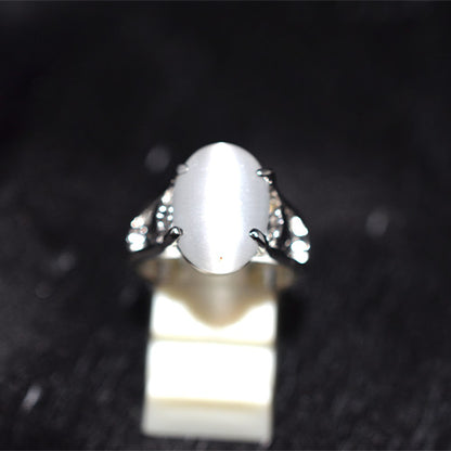 925 Sterling Silver Oval Cats Eye Ring with Heart Motif Shank