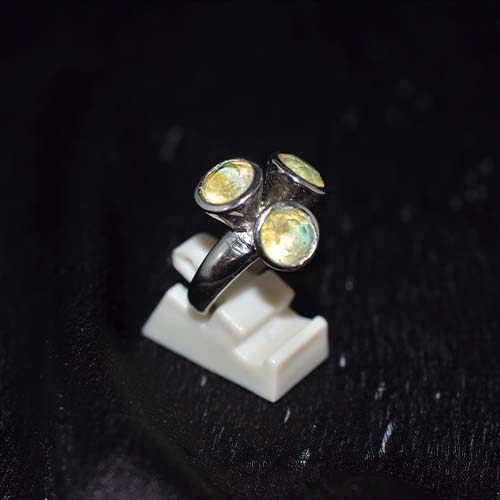 925 Sterling Silver Yellow Citrine Triple Round Setting Ring