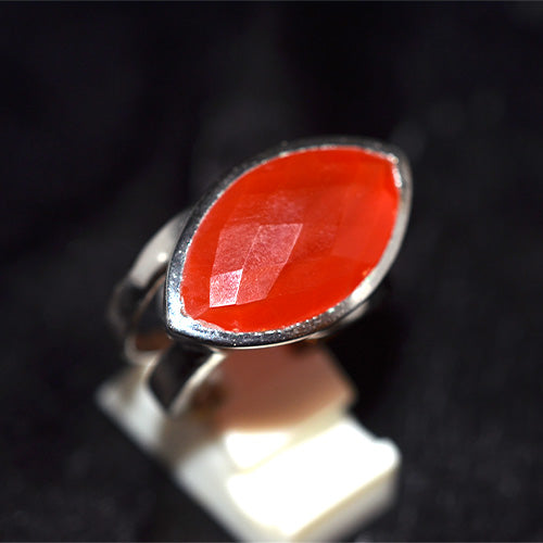 925 Sterling Silver Marquise Cut Carnelian Ring with Split Shank