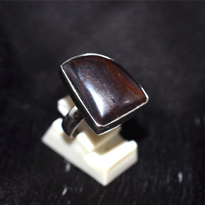 925 Sterling Silver Tiger Iron Shield Ring