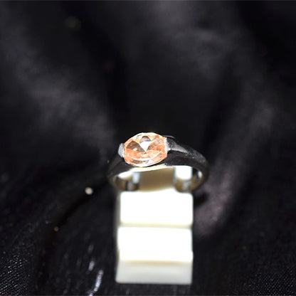 925 Sterling Silver Oval Champagne Stone Solitaire Ring