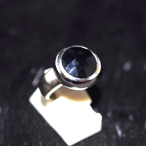 925 Sterling Silver Round Black Onyx Wide Band Ring