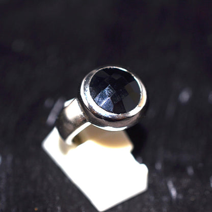 925 Sterling Silver Round Black Onyx Wide Band Ring