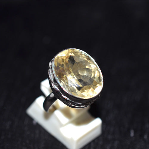925 Sterling Silver Faceted Oval Citrine Ornate Bezel Ring