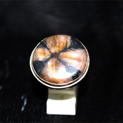 925 Sterling Silver Thick Bezel Chiastolite Round Ring