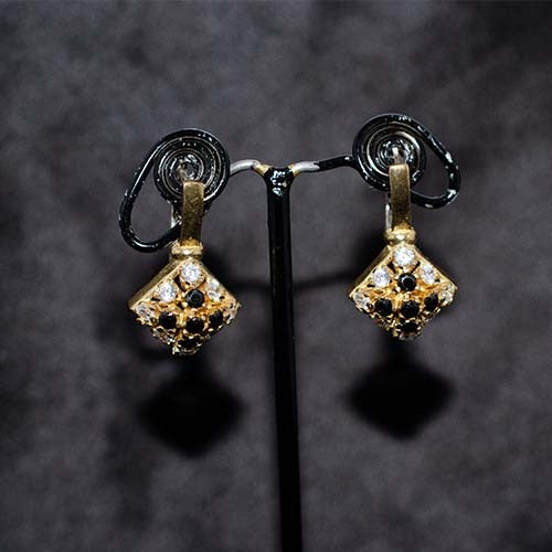 6 Carat Gold Plated Black and White Crystal Geometric Drop Earrings