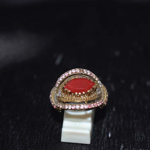 6 Carat Gold Plated Red Marquise Floral Crown Ring