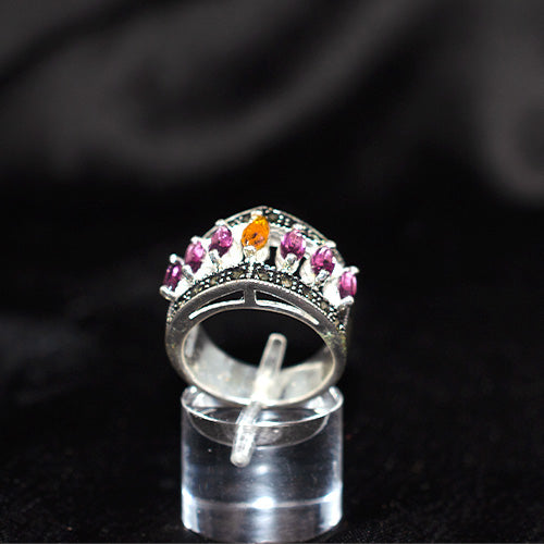 925 Sterling Silver Turkish Multigem Crown Motif Ring