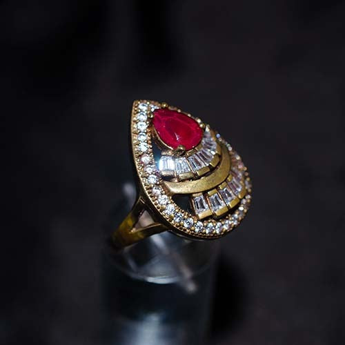 6 Carat Gold Plated Ruby and White Teardrop Statement Ring