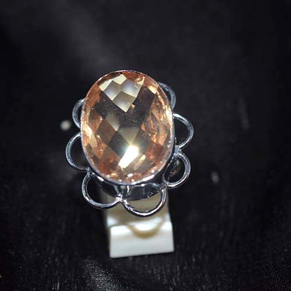 925 Sterling Silver Checkerboard Imperial Topaz Scalloped Ring