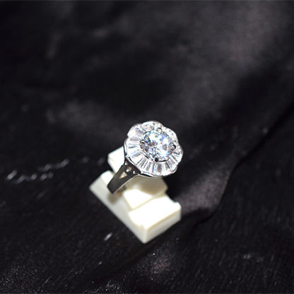 925 Sterling Silver Turkish Cubic Zirconia Flower Solitaire Ring