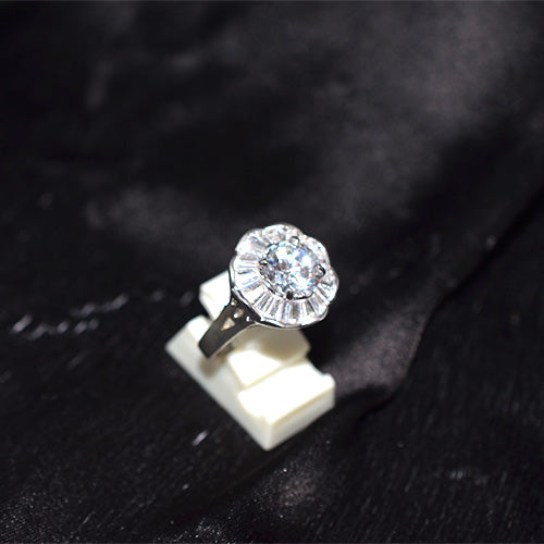 925 Sterling Silver Turkish Cubic Zirconia Flower Solitaire Ring