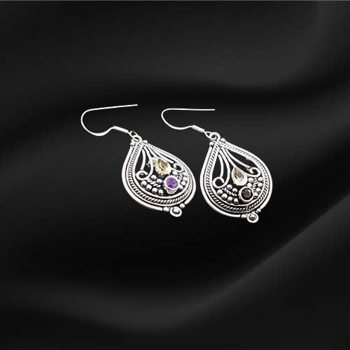 925 Oxidized Silver Boho Stone Earrings