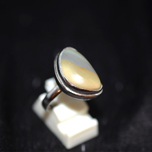 925 Sterling Silver Yellow Opal Teardrop Ring