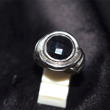 925 Sterling Silver Black Onyx Ribbed Band Ring