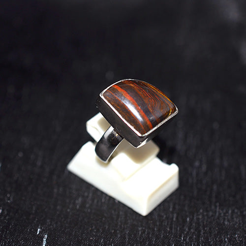 925 Sterling Silver Banded Tiger Iron Cushion Cut Ring