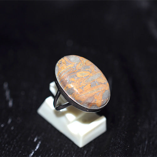 925 Sterling Silver Mottled Picture Jasper Oval Ring