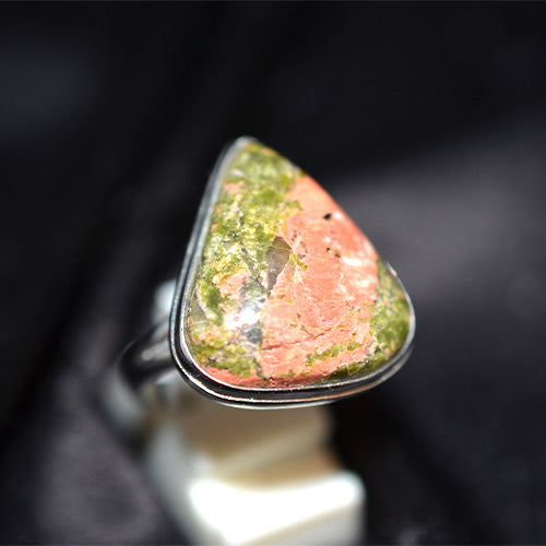 925 Sterling Silver Pear-Shaped Unakite Ring