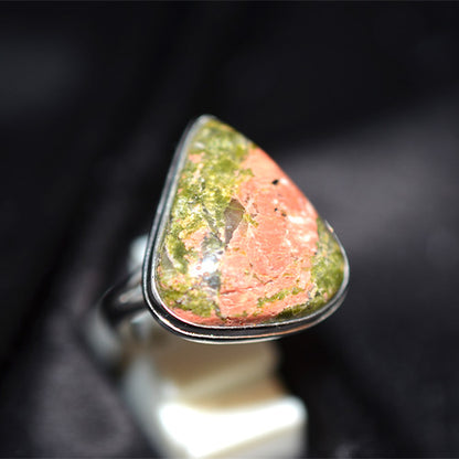 925 Sterling Silver Pear-Shaped Unakite Ring