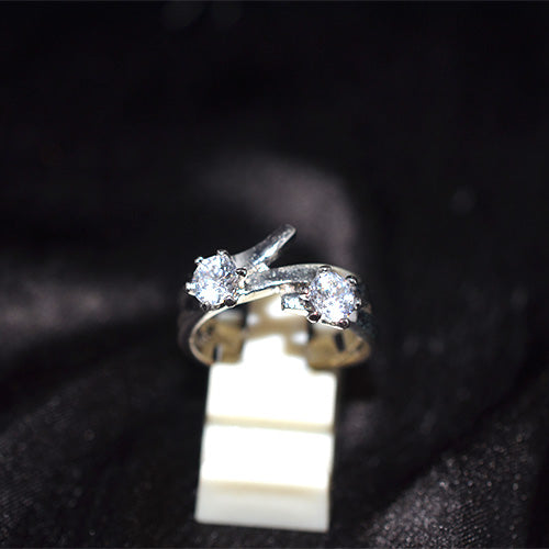 925 Sterling Silver Turkish White CZ Double Stone Bypass Ring