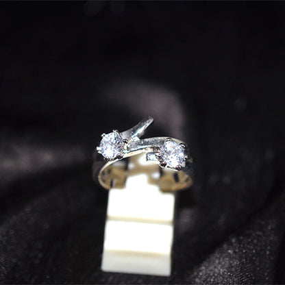 925 Sterling Silver Turkish White CZ Double Stone Bypass Ring