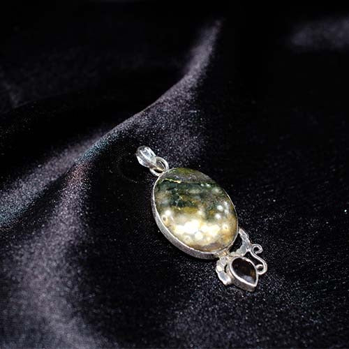925 Sterling Silver Ocean Jasper and Black Onyx Pendant