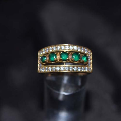 6 Carat Gold Plated Green and White Crystal Band Ring