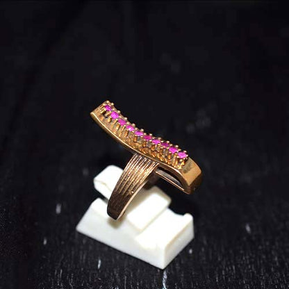 6 Carat Gold Plated Pink Zirconia Curved Band Ring
