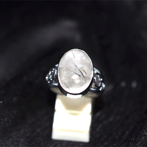 925 Sterling Silver Rutilated Quartz Scrollwork Ring