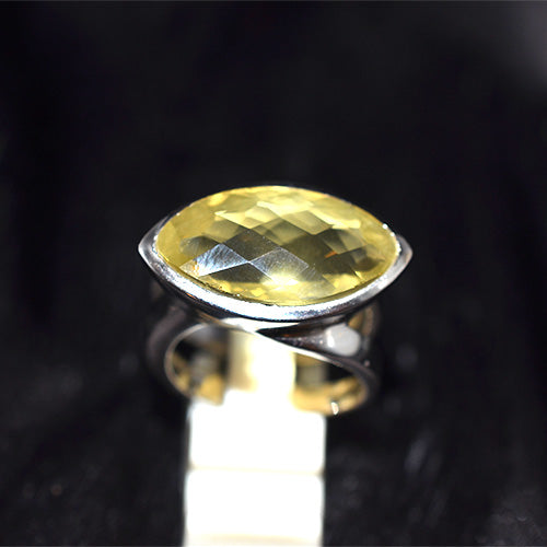 925 Sterling Silver Marquise Lemon Quartz Bypass Ring