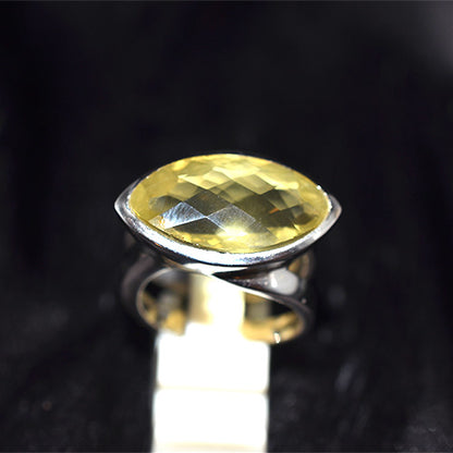 925 Sterling Silver Marquise Lemon Quartz Bypass Ring