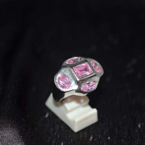 925 Sterling Silver Pink Cubic Zirconia Rectangle Center Ring