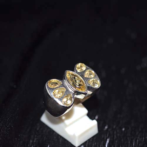 925 Sterling Silver Yellow Gemstone Bow Motif Ring