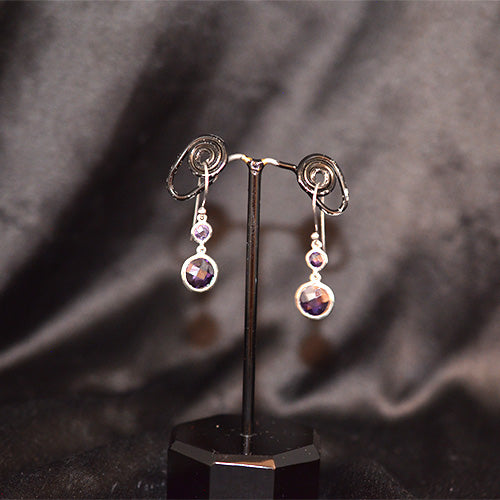 925 Sterling Silver Double Amethyst Drop Earrings