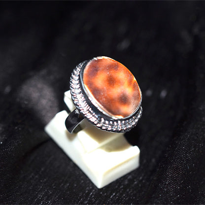 925 Sterling Silver Oval Shell Rope Motif Turkish Ring