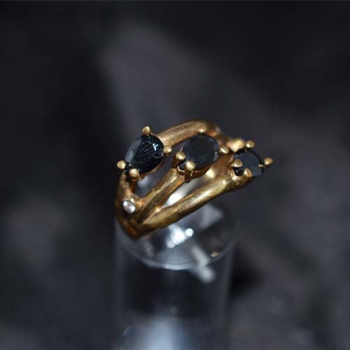 6 Carat Gold Plated Black Marquise Cluster Ring